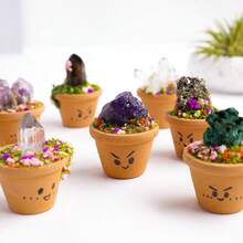1pc Natural Crystal Mini Raw Stone Clay Pot Base Amethyst Quartz Healing Gemstones Potted Plant Style Crafts Feng Shui Home Hecoration Mini Garden Landscape - Red Clay Raw Stone Ore - View 8