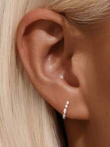 1pc 925 Sterling Silver Small Hoop Earrings With Cubic Zirconia, 18K White Gold Plated Cartilage Earrings For Women And Men, Jewelry Small Hoop Earrings - Style 3 - View 3