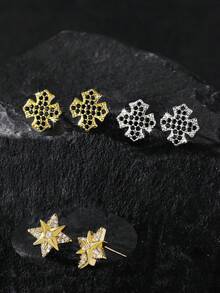 1对/2件朋克风十字架宗教男士耳环，锚形高铜经典男女通用耳钉，适合日常佩戴和派对，返校季、万圣节、圣诞节、情人节、新年礼物 - 銀色 - 查看 7