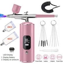 1件装便携式无线喷枪套装，带数字显示屏，3档速度调节，900mAh可充电锂电池，USB充电，无香型多功能手持喷枪，适用于化妆、美甲、蛋糕DIY、绘画及女士节日礼物 - 彩色 - 查看 13