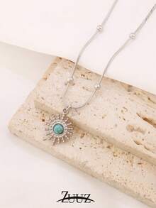 1件装时尚镀金不锈钢天然石太阳吊坠项链，女士派对闺蜜礼物 - 項鍊 - 查看 13