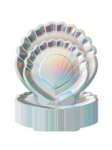 10个装贝壳纸托盘，美人鱼主题派对用品，彩虹闪光一次性托盘，7/9英寸纸托盘，适用于新娘送礼会、生日派对、海滩派对、节日派对用品 - 彩色 - 查看 1