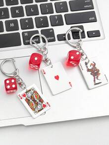 Creative Playing Card & Dice Keychain - Party Souvenir, Unique Friend Gift, Promotional Giveaway Item #Party Essential# #Funny Gift# #Business Gift# #Buddy Gift# #Metal Keyring# #Playing Card & Dice Design# #Event Memento# #Creative Accessory# #Unique Surprise# #Party Memories# - Multicolor - View 3