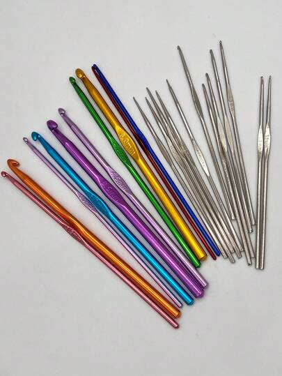 22pcs Crochet Hooks Set, Knitting Needles & Accessories, Colorful 11pcs Plastic Hooks + 11pcs Silver Metal Hooks, Beginner Crochet Tools