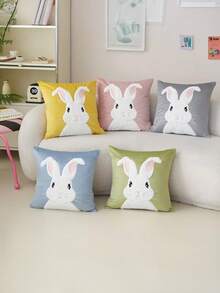 1pc Easter Bunny Pattern Cushion Cover, Single-Sided Printed, Size 17.7*17.7 Inches, Suitable For Sofa, Living Room, Bedroom Home Decor, Pillow Insert Not Included - Grey - View 2
