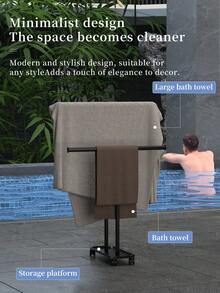 1pc Modern Freestanding Towel Rack, Elegant 3-Tier Black Bathroom Towel Holder With Hooks, Sturdy Floor Standing Towel Bar - Black - View 7