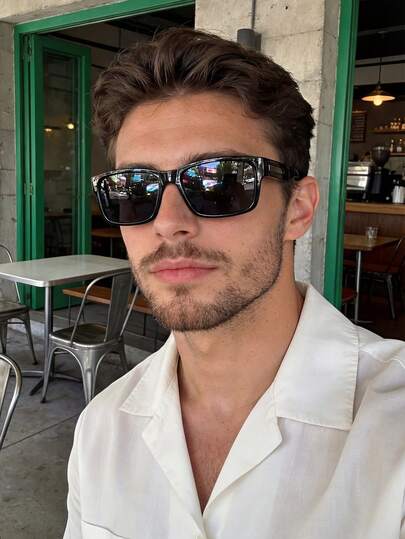 夏季度假必备新款男士休闲太阳镜，男女皆宜，黑色复古长方形塑料镜框时尚眼镜，复古太阳镜，适合户外旅行、海滩日常穿搭