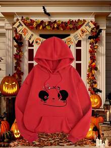 1pc Printed  European And American Casual Sports Comfortable Loose Polyester Panda Series Hooded Sweatshirt - Red - View 2