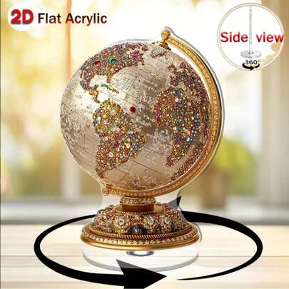 1pc Rotating World Globe Acrylic Sphere Decor With Golden Base, Elegant Desktop Decoration For Home, Office, Classroom, Library - Educational Geography Display & Decorative Accent - Ideal Gift For Travelers And Educators