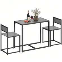 HOMCOM Dining Table And Chairs Set 2, Dining Room Sets, Rectangular Space Saving Table And 2 Chairs For Compact Kitchens, Steel Frame, Charcoal Grey Wood-Effect - Grey - View 2