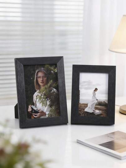 Black Composite Wood Photo Frame, Vintage Style Desktop Display Frame, Fits 3.5"X5" And 4"X6" Photos, Creative Gift For Mom And Friends