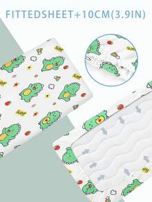 1 pieza Sábana individual de tela para bebé de 110g, sábana individual con estampado de dinosaurios de dibujos animados, material de poliéster, impresión digital, adecuada para bebés, cunas, regalos, todas las estaciones. Sin funda de almohada. - Multicolor - Ver 4