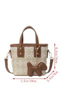 Faux Leather Solid Color Mini Bucket Bag, Versatile Casual Handbag & Shoulder Bag - Khaki - View 3
