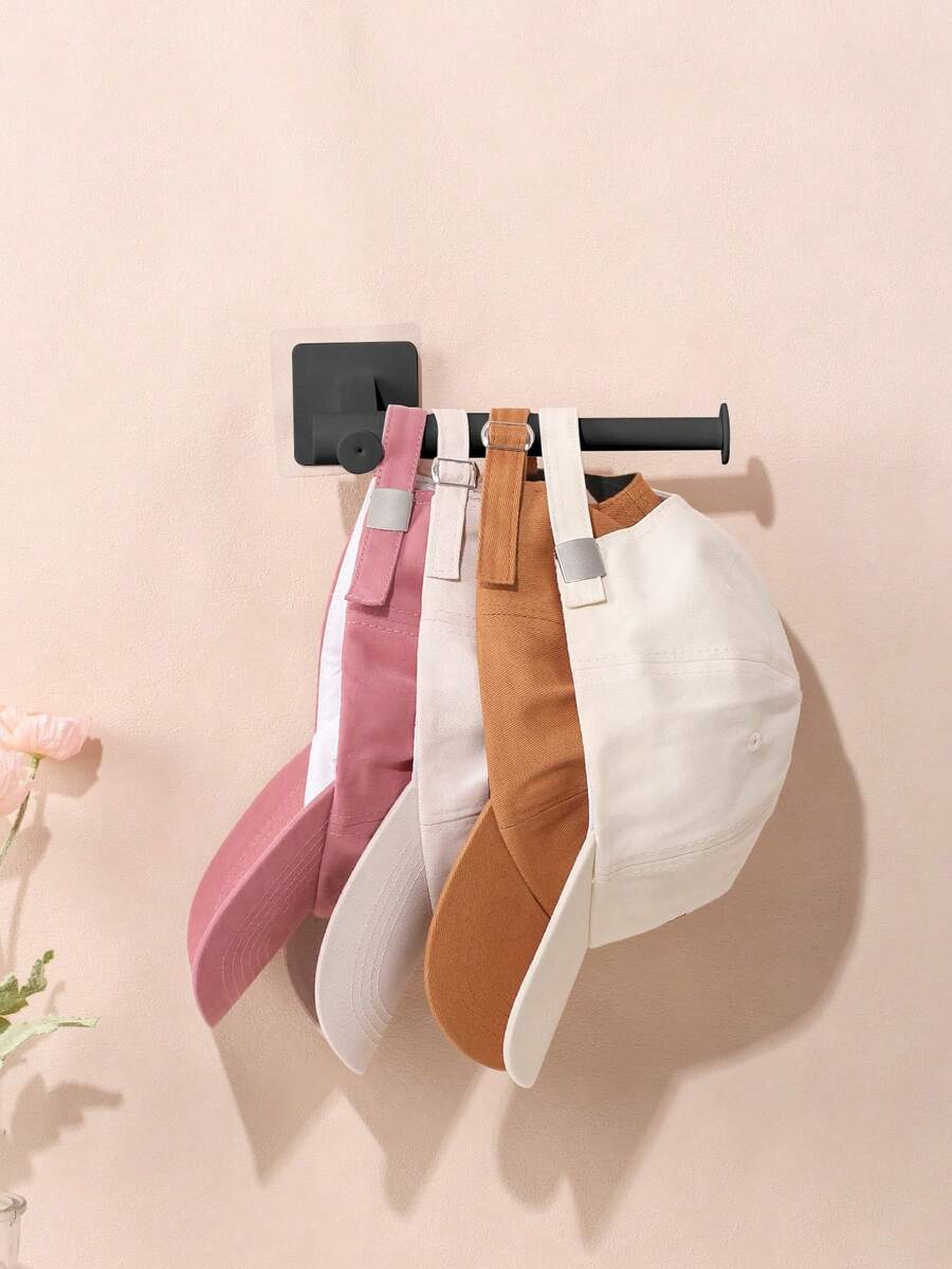 1/2/3pcs L Shaped Baseball Cap Storage Rack Wall Mount Hat Belt Organizer Hooks - Black - View 1