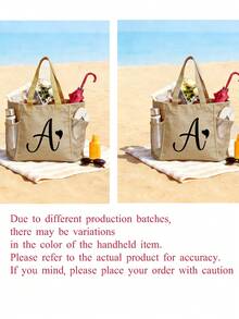 1/2/3 pezzi Set di borse a tracolla in lino con lettera iniziale, borse da spiaggia con monogramma da A a Z con tasche laterali in rete e pochette abbinata, ideale per trasportare gli essenziali da spiaggia, la spesa, gli articoli quotidiani e aggiungere un tocco preppy personalizzato agli outfit estivi, adatto per gli amanti della spiaggia, damigelle, studenti, donatori di regali, perfetto per gite in spiaggia, giornate in piscina, picnic, shopping, addii al nubilato, borsa da shopping riutilizzabile - Multicolore - Visualizzare 11