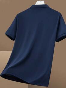 AHTELB Summer Polo Shirt Men Short Sleeve Silk-Like Polo Shirt High-Quality Collar T-Shirt, Gym Wear For Men, Men's T-Shirts, Men's Gifts, Men's Tops, Fishing Gifts For Men - Navy Blue - View 3