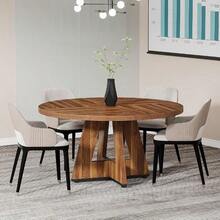 47-Inch Round Office Reception Table For 4-6 People, Wooden Office Reception Table With Thicken Tabletop And Wood Base (Walnut) - Walnut - View 1