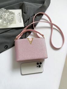 Bolso de cubo brillante para mujer, bolso de hombro y bandolera versátil, de moda para ir al trabajo y de compras - Rosa - Ver 8