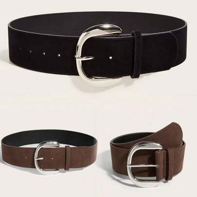 1pc Women's Suede-Like Solid Color Retro PU Leather Medera Belt, Suitable For Daily Wear In All Seasons