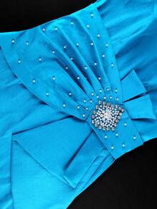 Vestido de sirena azul elegante talla grande para mujer con volantes y decoración de cintura con rhinestones, adecuado para fiesta de cóctel, invitada de boda, primavera - Azul - Ver 6