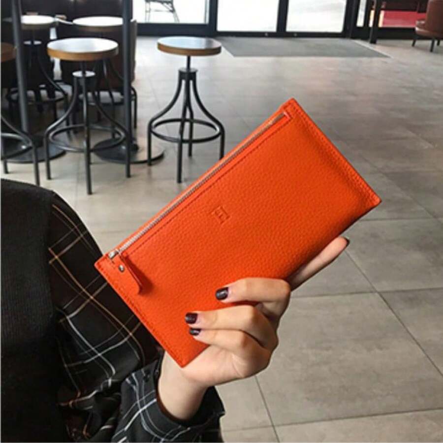 レディース本革ロングウォレット 新作スリムタイプ 人気沸騰ハンドヘルド財布 マイナーデザイン高級仕様 - オレンジ - チェックする 1
