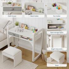 Kids Desk And Chair Set, Study Desk For Boys And Girl, Wooden Kids Writing Table With Cloth Drawers And Pen Holder - White - View 5