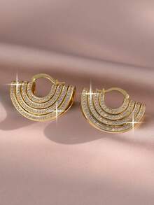 一对奢华夸张的U形立方氧化锆耳环，适合日常通勤、情人节佩戴以及派对场合。 - 金黃色 - 查看 9