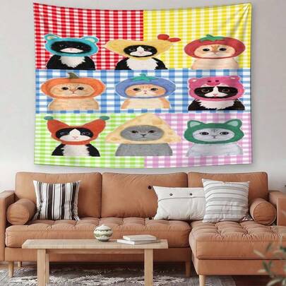 1pc,Cat Wearing A Hat Illustration Tapestry, A Popular Design For The 2026 New Year. , Wrinkle-Resistant, And Soft Wall Art; Portable For Outings And Can Be Used As A Backdrop For Photos. Ideal For Dormitories, Bedrooms, And Homes With Vintage, Bohemian, Nordic, Or Minimalist Styles. Perfect For Living Room, Home Decor, And Parties. A Versatile And Popular Outdoor Travel/Camping Gift For Friends. Free Installation Accessories Included.