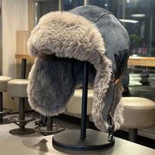 Unisex Winter Cap, Russian Ear Cap, Warm Ski Cap, Unisex Faux Fur, Unisex Pilot Cap - Grey - View 1
