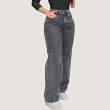 Set Of 3 Women's Wide Leg Jeans, Graphite Gray, High Waist, Casual, Elegant, Boho Style, With Pockets, Button And Zipper, All Seasons - 石墨色 - 淺藍色 - 深藍色 - 查看 6