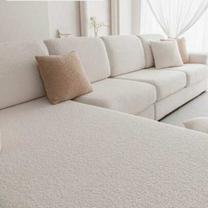 1pc Thickened Teddy Plush Non-Slip Elastic Sofa Seat Cushion Cover, Pet-Proof, Dust-Proof, Waterproof, Suitable For 1/2/3/4/L-Shaped Sofa, All Seasons