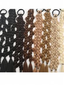 2条长发辫子橡皮筋辫子发纤维合成假发，适合女性日常佩戴和角色扮演 - 彩色 - 查看 6