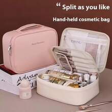 Large-Capacity Travel Toiletry Bag With Dry And Wet Compartments And Double Inner Layers - A Lightweight Cosmetic Storage Bag With A Hook Design, Black Zipper Closure And Fixed Shoulder Strap. Suitable For Travel, Commuting, And Daily Use, This Simple Style Lightweight Backpack Is Perfect For Fitness Enthusiasts And Frequent Travelers. High-Quality Fabric - trắng - Xem 10