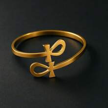 JWIGP Ankh Cross Adjustable Ring – Gold Plated Chunky Statement Band, Egyptian Sym.Bol Jewelry, Stainless Steel Spiritual Thumb Index Midi Retro Vintage Fashion Accessory For Women Men - 金安卡手鐲 - 查看 4