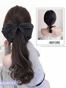 Curly Ponytail Clip-On Synthetic Hair Extension, Korean Style Net Bow Fluffy Ponytail Hair Braid - Multicolor - View 7