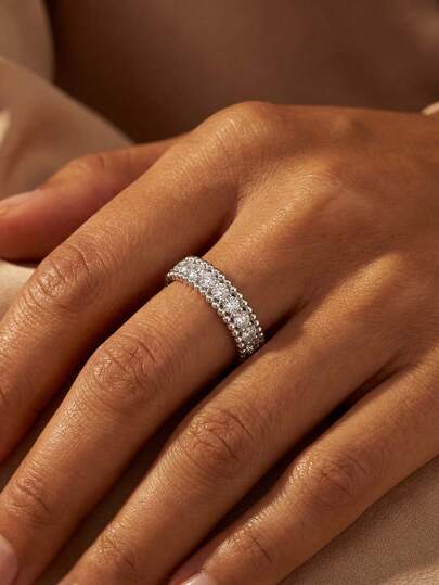 1pc 925 Sterling Silver Geometric Ring With Sparkling Cubic Zirconia, Suitable For Women's Daily Wear And Party Accessories, High-Quality Ladies Ring, Exquisite Jewelry Gift