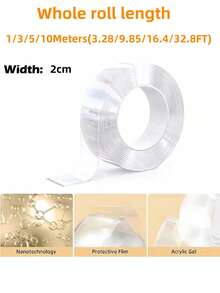 1 Rollo de cinta adhesiva de doble cara nano - Adhesivo claro y fuerte, súper pegajoso, lavable, sin residuos, adecuado para el hogar, la oficina y el automóvil, para superficies de plástico, vidrio, piedra y metal, esencial para volver a la escuela - transparente - Ver 8