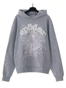 Y2K Spider Web Hoodie For Women, Oversized Graphic Pullover With Pocket, Casual Streetwear - 灰色 - 查看 1