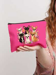 1个可爱毛绒狗狗印花化妆包，米色花卉和小狗印花，带拉链封口，大容量多功能美妆包，适合旅行、日常使用，送给爱狗人士、家人、女朋友和朋友，也是返校礼物、斋月礼物、开斋节礼物、情人节礼物、母亲节礼物、感恩节礼物的理想选择。 - 彩色 - 查看 6