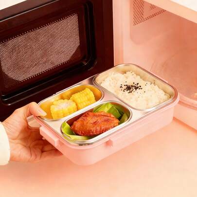 900ML 304 Stainless Steel Lunch Box With Compartments,Divided Bento Box, Sealed Leak-Proof Lunch Container, Portable Large Capacity Fruit Salad Food Storage Container,Hot Water Heatable,Dishwasher & Microwave Allowable,Suitable For Students And Adults Use In Home, School, Office, Picnic,Back To School
