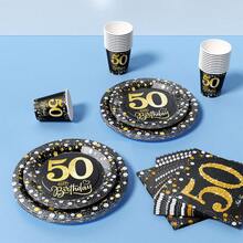 50th Birthday Star Themed Disposable Plates, Napkins, Cups Set, Serves 8 Guests, Suitable For Birthday, Wedding, Party, Family Picnic - Multicolor - View 5