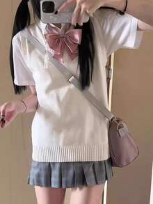 Women Sweater Vests - 杏色 - 查看 1