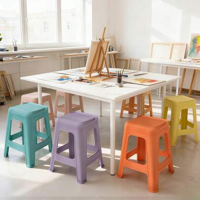 5 And 10 Pack Stackable Classroom Stools, 12.9"And 18.8"  Height Colorful Nesting Plastic Stool, Portable Backless Chairs Flexible Seating For Classroom, School, Kindergarten, Home