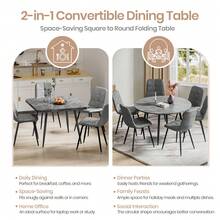 Dining Table And Chairs Set Of 4, Extendable Round Table Concrete Effect Folding Table With 4 Upholstered Linen Chairs For Dining Room, Kitchen - Gray Table + 4 Gray Linen Chairs - View 4