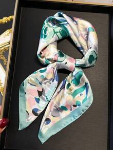 1pc Bandana Scarf With Painting Pattern Print, Fashion Headscarf Shawl Neckerchief Square Scarf - Multicolor - View 5