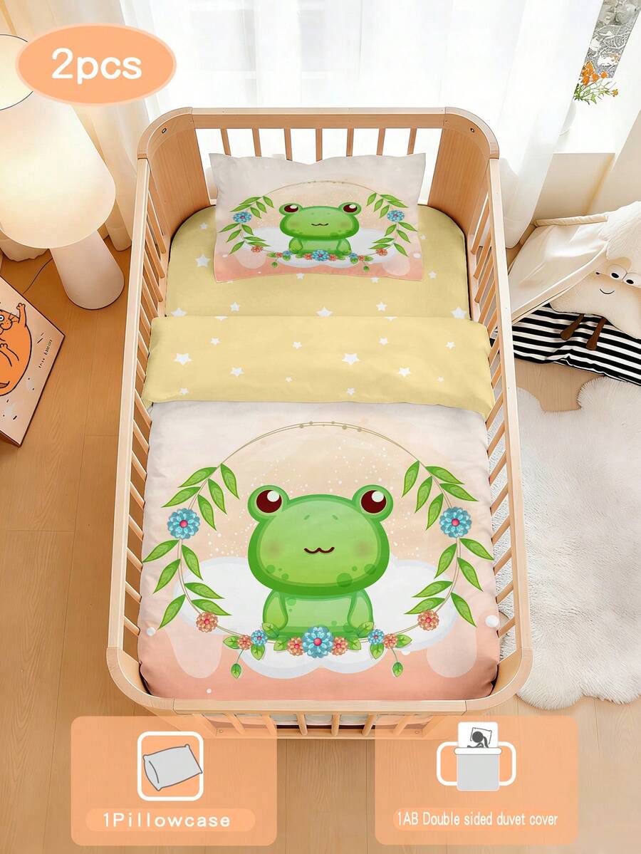 1 Set Of Baby Duvet Cover Set, Cute Frog Pattern Duvet Cover, Polyester Material, Digital Printing, Suitable For Baby Crib, All Seasons, Gifts, Babies. - Multicolor - View 1