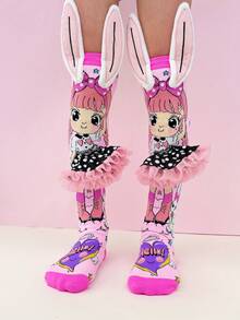 1双儿童过膝袜，儿童袜子，趣味袜子，印有可爱女孩图案和3D耳朵装饰。适合所有季节，是节日、儿童派对、情人节、复活节、节假日、户外活动和日常穿着的完美礼物。 - 淺粉色 - 查看 8