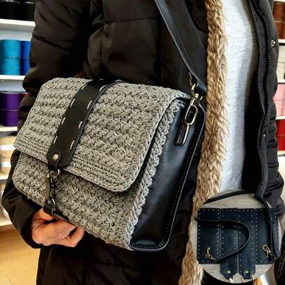 5pcs Crochet Bag Making, Brown/Black, Double Closure In PU Leather+ Side Parts With Metallic Arches+Shoulder Strap, Crocheting Bag, Knitting Bags, DIY PU Leather Bags, Purse Making Materials, DIY Women's Purse, Purse Making Accessories