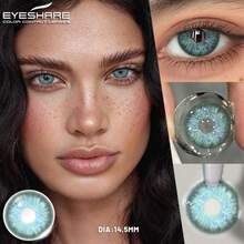 EYESHARE 1副灰色放大双眼自然年抛型大直径彩色隐形眼镜，适合约会或日常佩戴，蓝色镜片 - 琉森藍 - 查看 3
