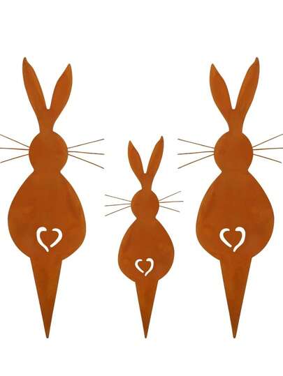 Easter Bunny Garden Decorative Iron Flower Pot Stand, 2/3pcs Easter Garden Bunny Iron Decorations, Metal Iron Bunny Flower Pot Stand, Outdoor Easter Decorative Ironwork, Spring Outdoor Garden Decorative Iron Stand